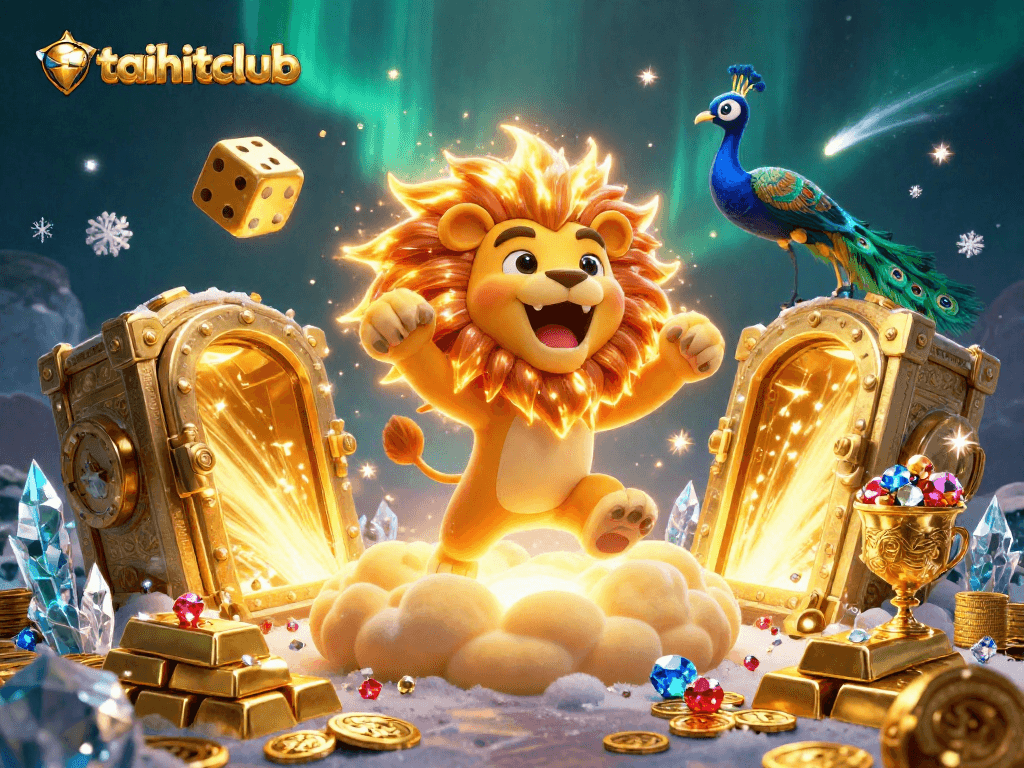 Experience the thrill at taihitclub with dynamic slots and golden treasures in this vibrant illustration.