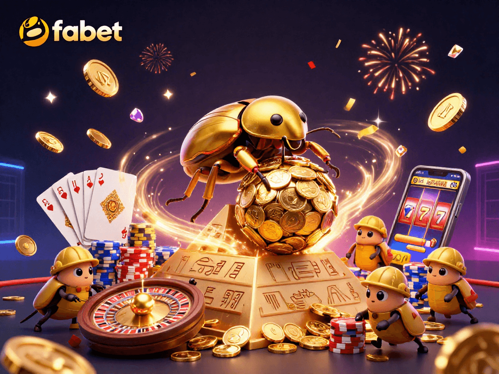 Experience the excitement of fabet with a golden beetle scene filled with casino symbols