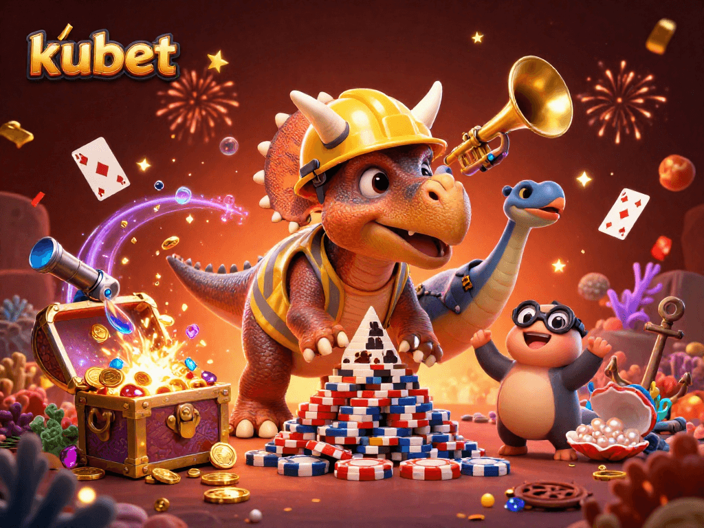 Celebrate winning moments with kubet in this vibrant 3D casino action scene featuring poker chips and joy!