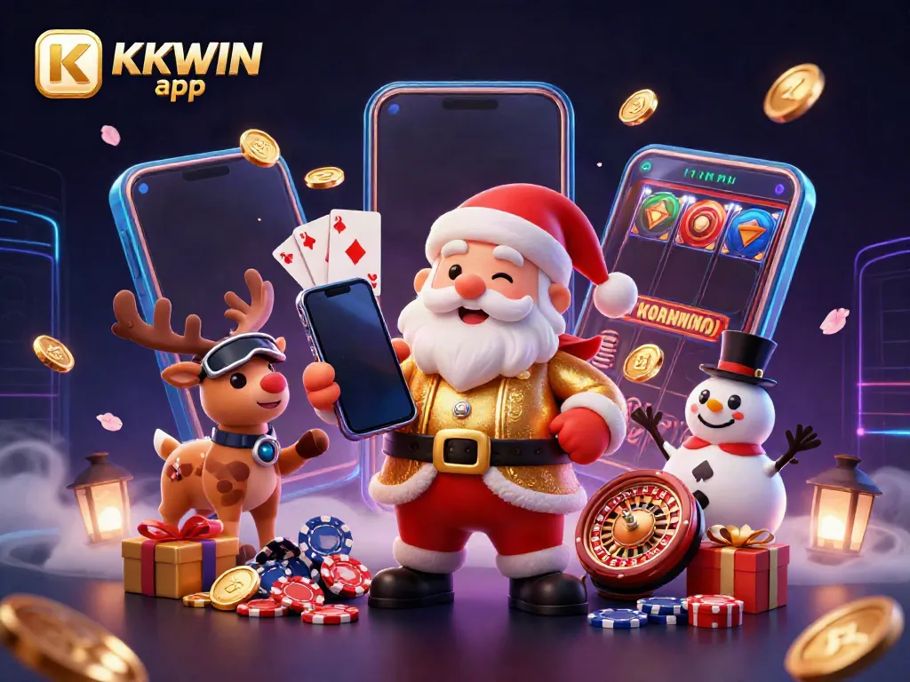 Experience the excitement of the KKWIN app with Santa Claus celebrating jackpots in a vibrant casino