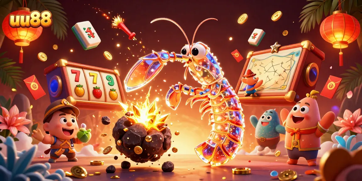Experience thrilling slots and jackpots with uu88's vibrant gaming scene featuring animated characters.