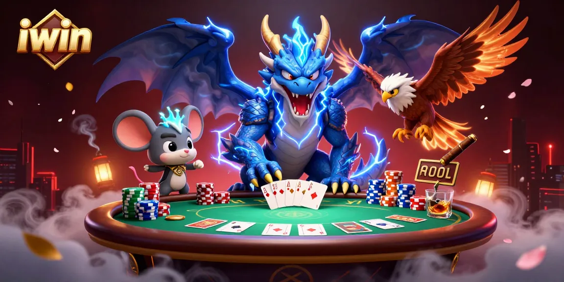 Join the thrilling experience of iwin at a vibrant poker table with electrifying characters.