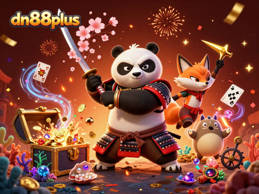 Engage with exciting gameplay at dn88plus, featuring samurai panda, ninja fox, and treasure-filled underwater scenes.