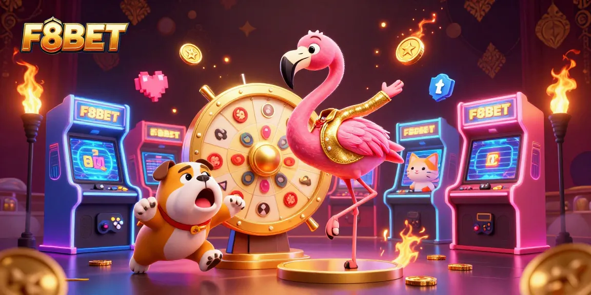 Experience the excitement of F8BET with vibrant 3D characters in a lively casino setting.
