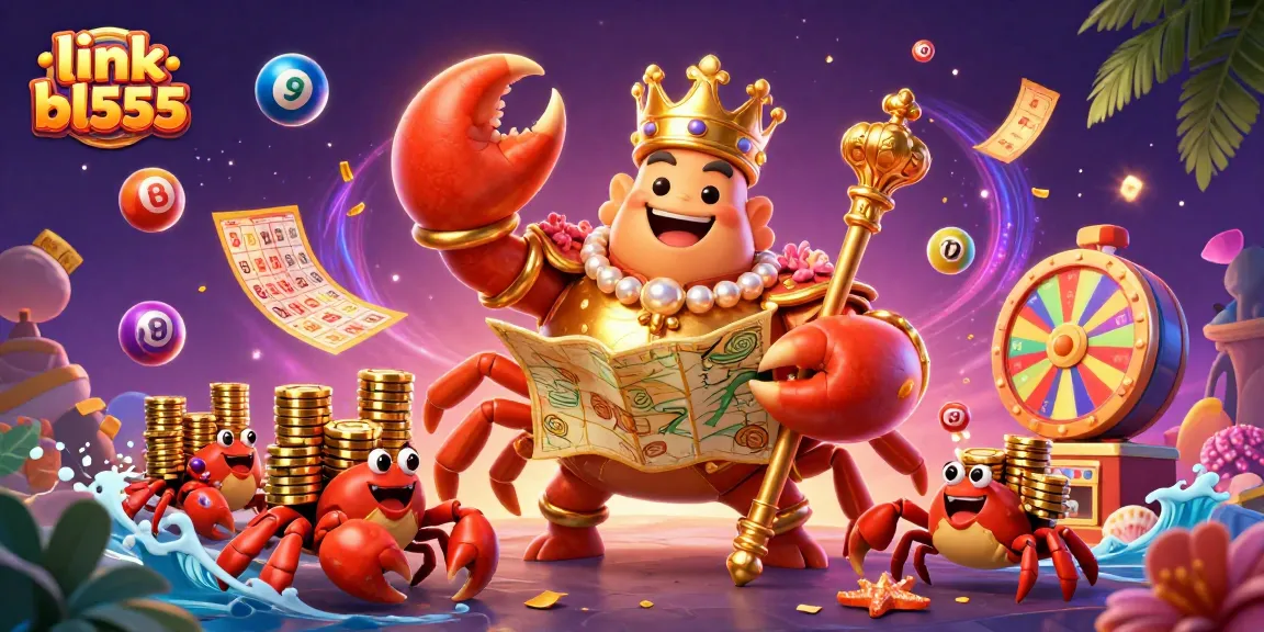 Engage with dynamic games on link bl555, featuring a royal crab emperor surrounded by vibrant lottery elements.
