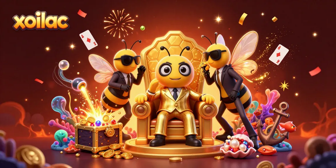 Experience thrilling gambling with xoilac, featuring a cartoon bumblebee mob boss in a vibrant casino scene.