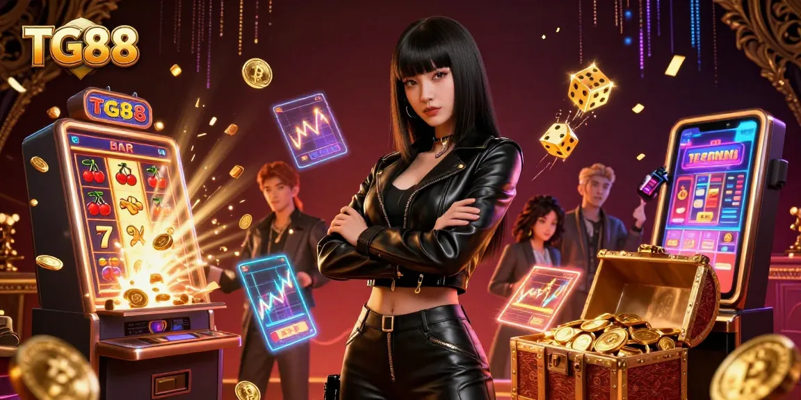 Engage with TG88 for thrilling wins at the lively casino with Bitcoin and neon elements.