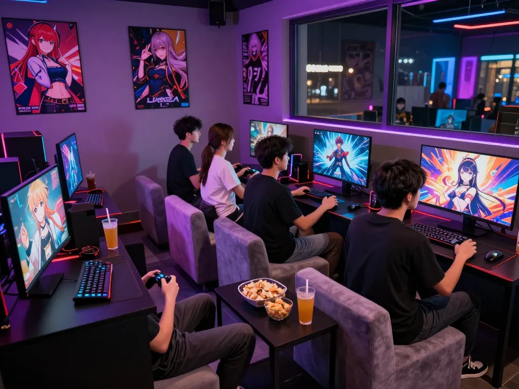 Players enjoying engaging hentai games in a vibrant gaming lounge.
