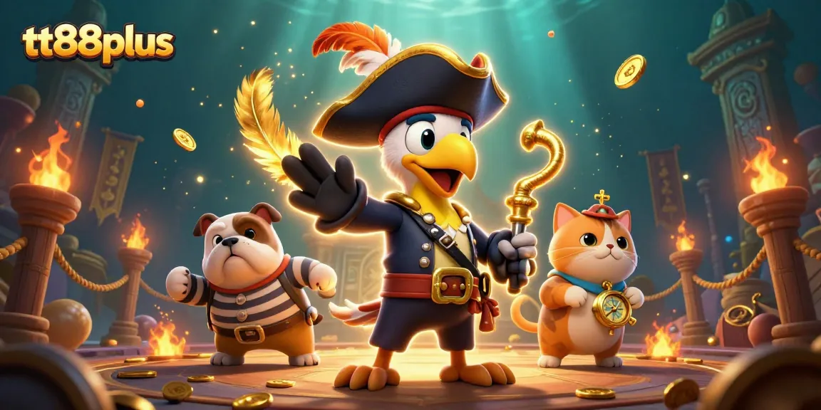 Experience thrilling gambling adventures with tt88plus in this vibrant pirate-themed casino illustration.