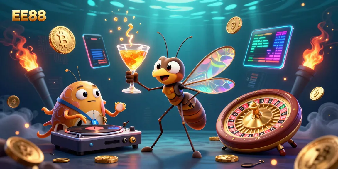 Activate your luck with EE88 in this vibrant casino-themed 3D illustration featuring crypto elements.
