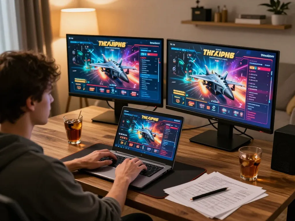 Player engaging with F168's online casino games on laptop, showcasing vibrant atmosphere and strategic gameplay