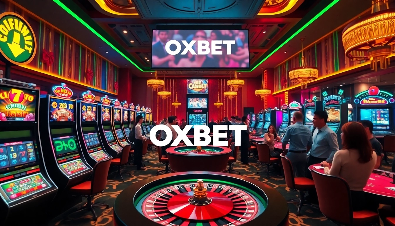 Experience the excitement of gaming at OXBET's vibrant casino floor with engaging tables and slot machines.