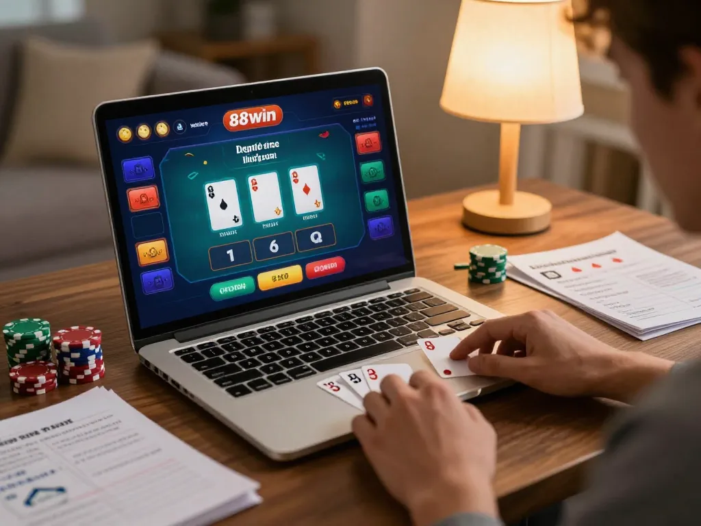 Players enjoying blackjack strategies on 98win platform with chips and warm ambience