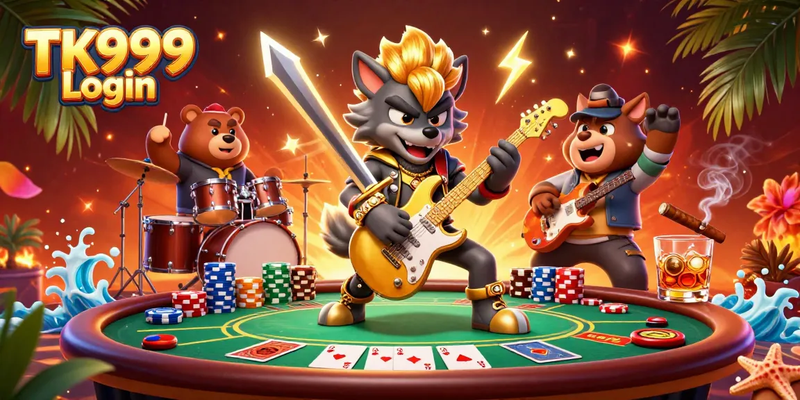 Experience the excitement of TK999 Login with a dynamic casino scene featuring vibrant characters and rich gameplay elements.
