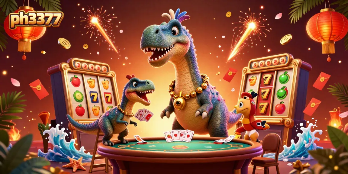 Experience the excitement of ph3377 with a whimsical 3D casino scene featuring vibrant slot reels and engaging characters.