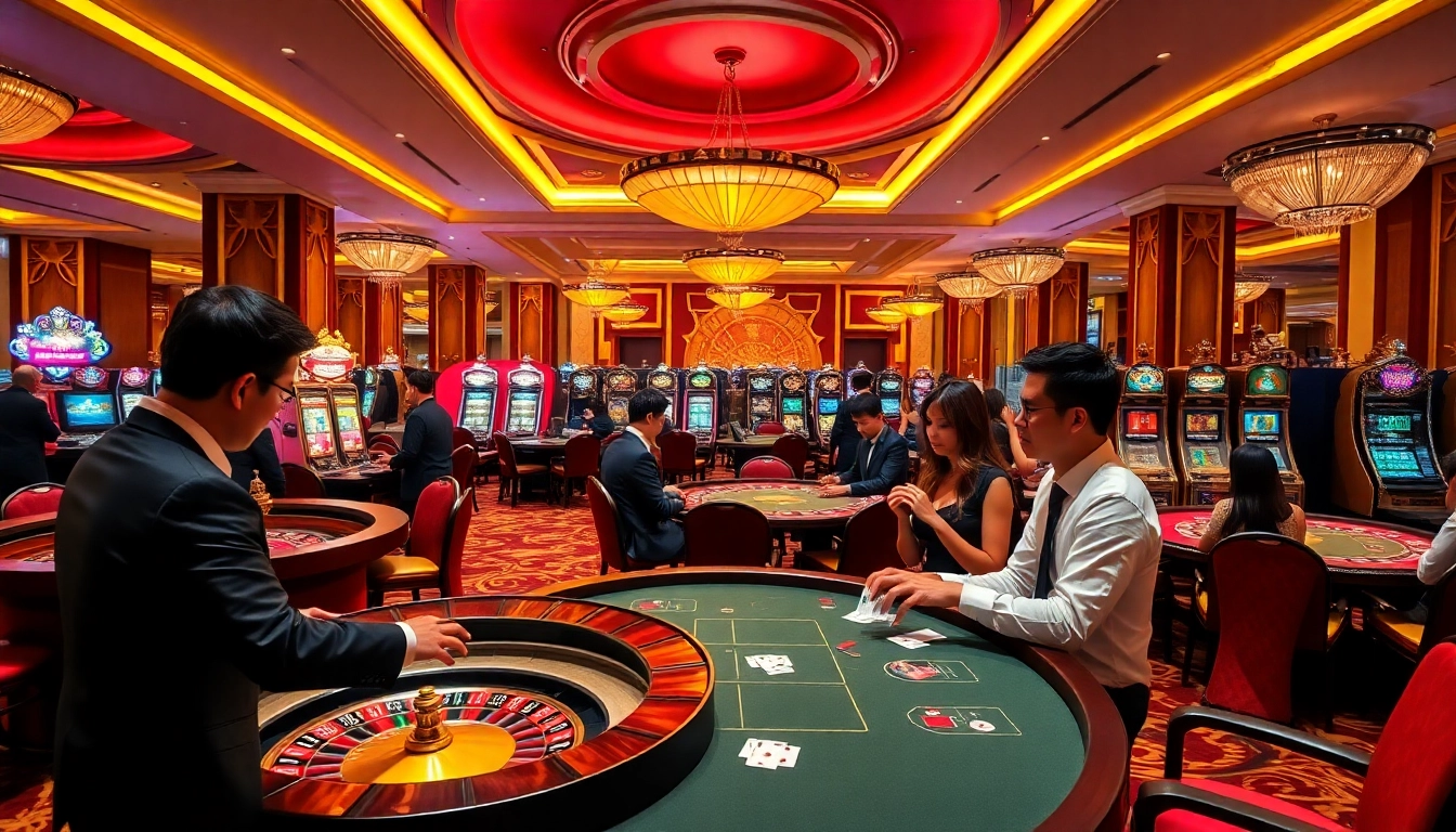 Exciting gaming atmosphere at trang chủ cm88 showcasing roulette and poker action.
