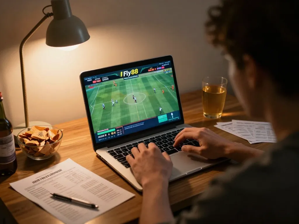 Engaging sports betting experience at Fly88 featuring live games on a laptop.