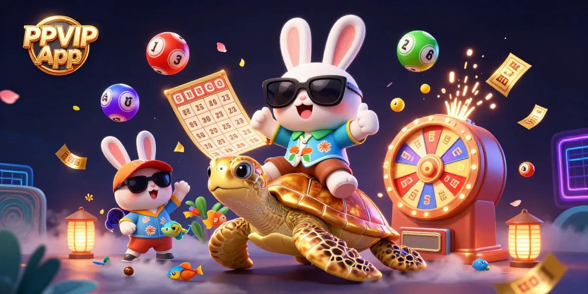 Engage with the exciting PPVIP App as colorful numbers, prizes, and fun surround a lucky rabbit.
