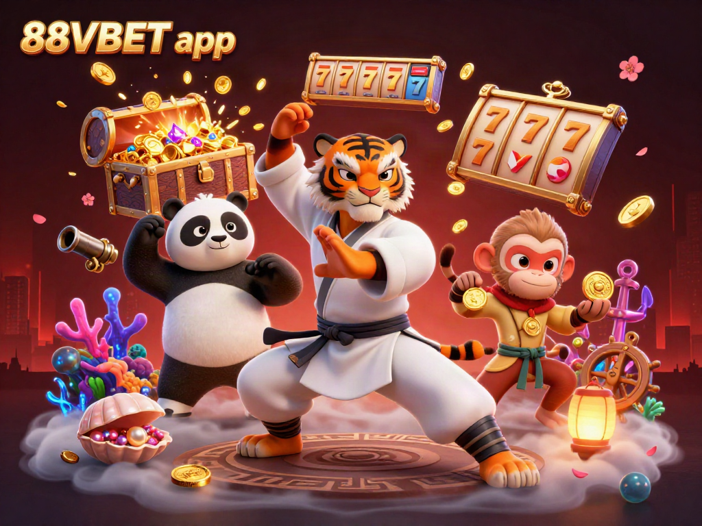 Experience gaming excitement with the 88VBET app, showcasing engaging 3D characters and casino elements.