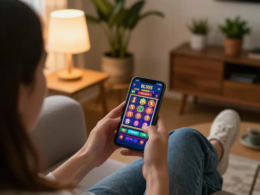 Engaging with the BL555 casino app, showcasing dynamic mobile gambling experience