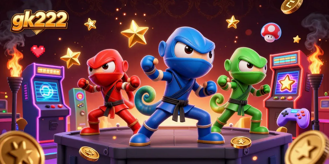 Experience thrilling gameplay with gk222 as vibrant chameleon ninjas perform action in a casino-themed scene.