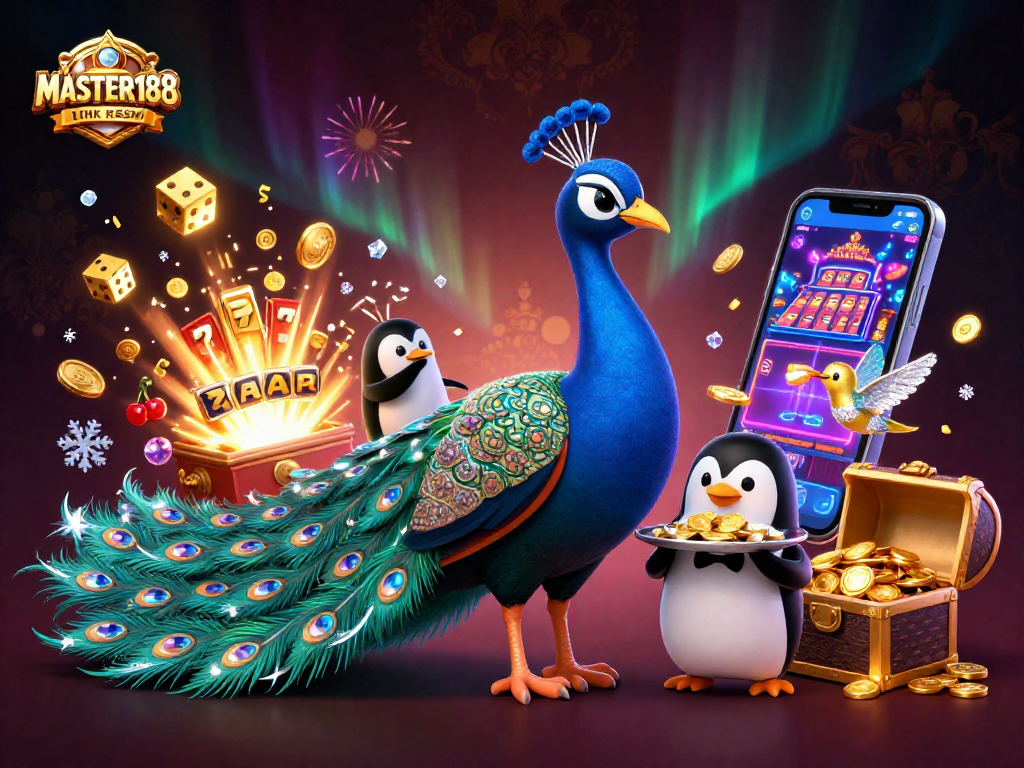 Engage with MASTER188 LINK RESMI showcasing vibrant casino elements in a dynamic 3D illustration.