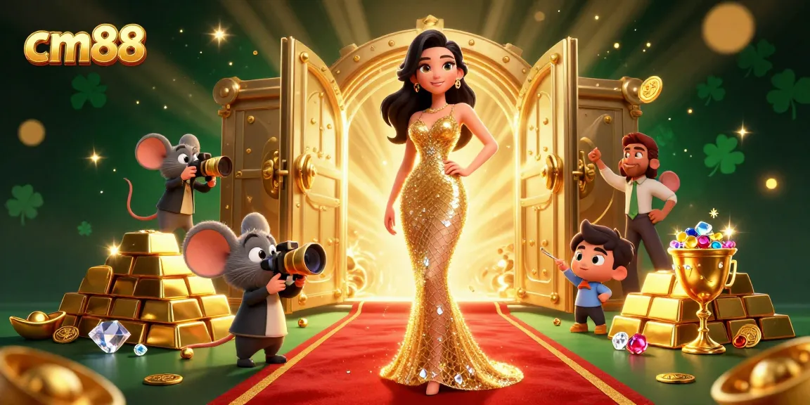 Experience the thrill of cm88 with vibrant graphics, jewels, and golden treasures in this stunning 3D illustration.