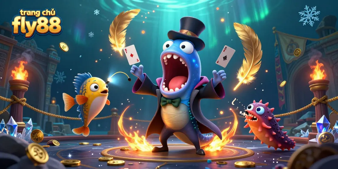 Experience thrilling gaming at trang chủ fly88 with a vibrant underwater magic act featuring unique characters and casino elements.