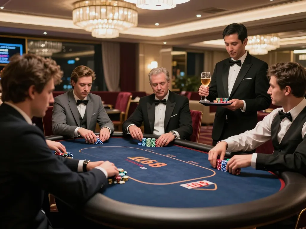 Engaged players enjoying F168 VIP poker in an elegant casino setting with exclusive decor
