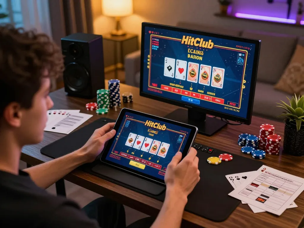 Engaging gameplay on Hitclub casino app showing real-time betting action on a tablet.