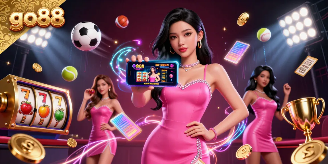 Engage in thrilling gaming at go88 with a vibrant scene showcasing live dealer games and sports betting elements.