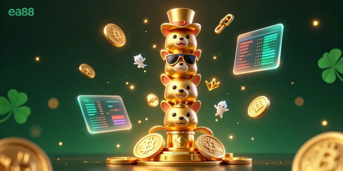 Engage with the vibrant ea88 casino experience featuring cartoon totem characters and glowing crypto elements.