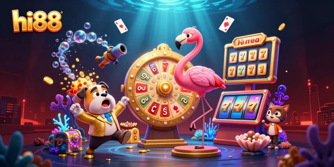 Play the exciting games at hi88 while witnessing a vibrant casino scene filled with treasures and prizes.