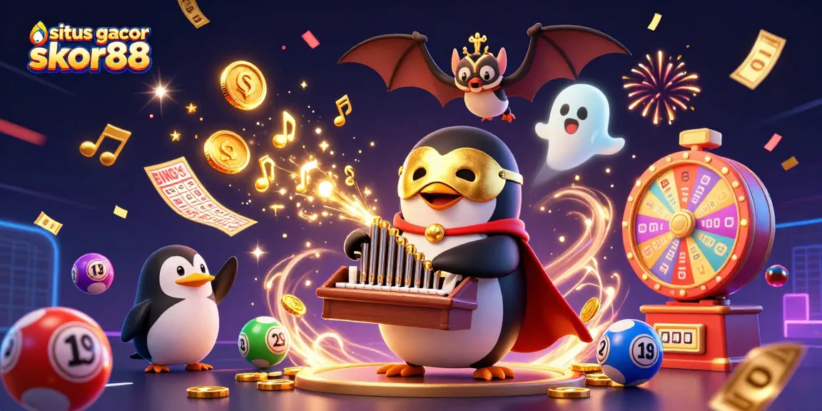 Engage with situs gacor skor88 in a vibrant casino scene with lottery elements and casino fun.