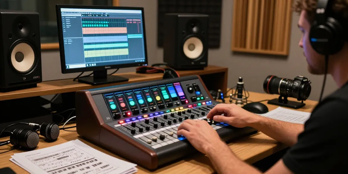Sound engineer operating the DA88 multitrack recorder in a modern music studio.