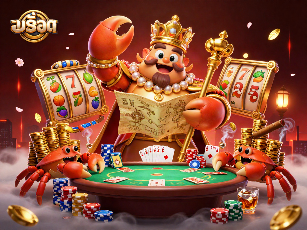 Spin the slots with the royal crab emperor surrounded by vibrant casino elements สล็อต.