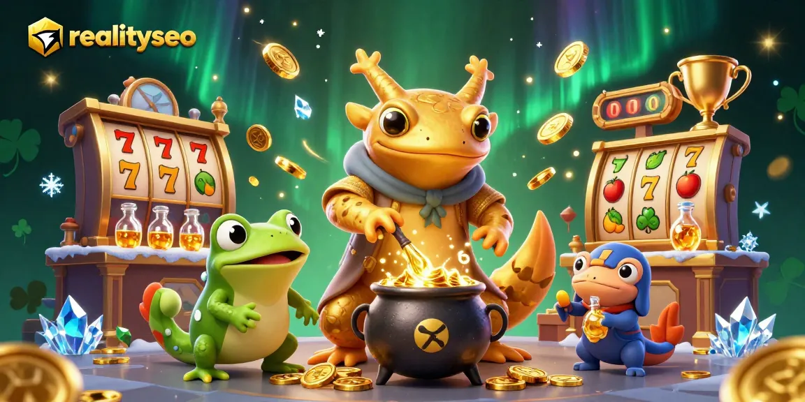 Engage in exciting online gaming with realityseo's vibrant digital casino illustration showcasing a golden salamander alchemist.