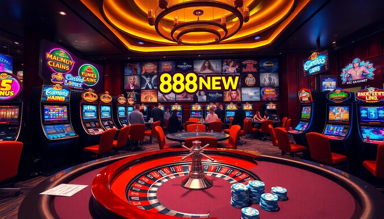 Exciting gaming action at 888NEW casino with vibrant slot machines and roulette.