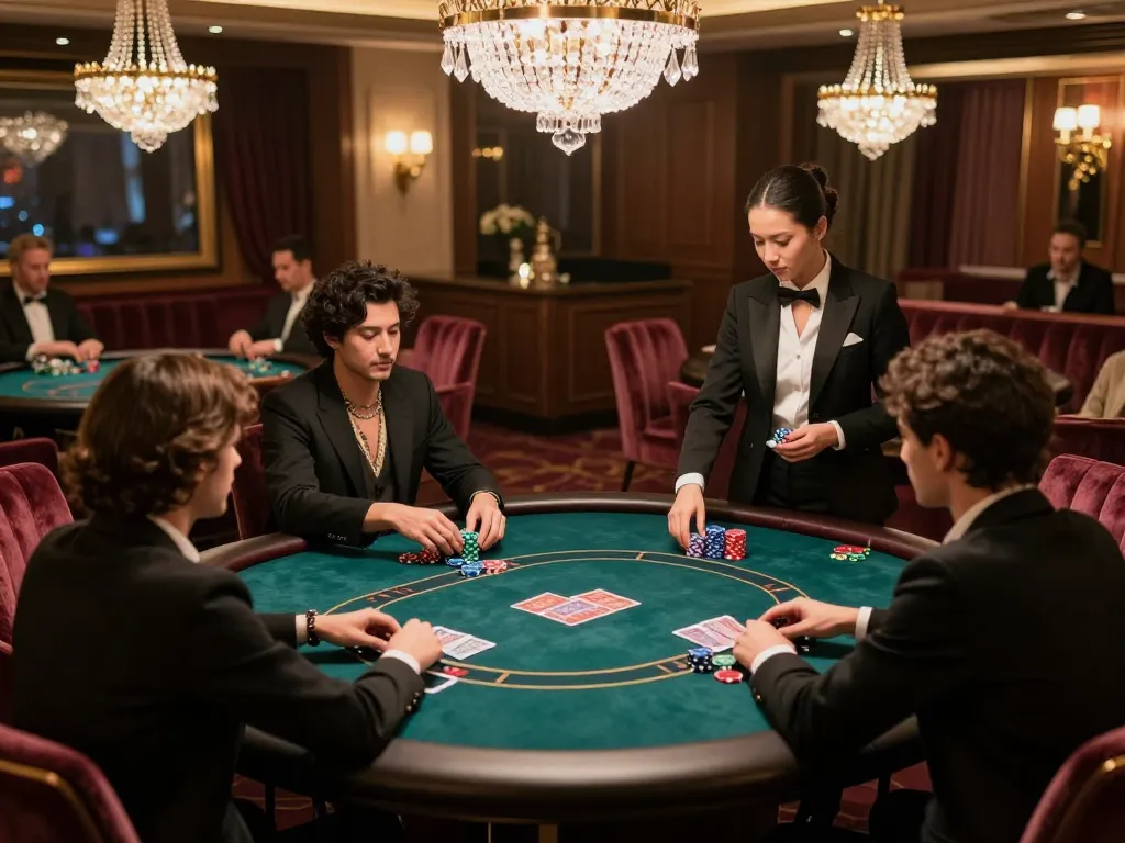 VIPWIN players enjoying an exclusive poker game in a luxurious setting with warm ambient lighting.