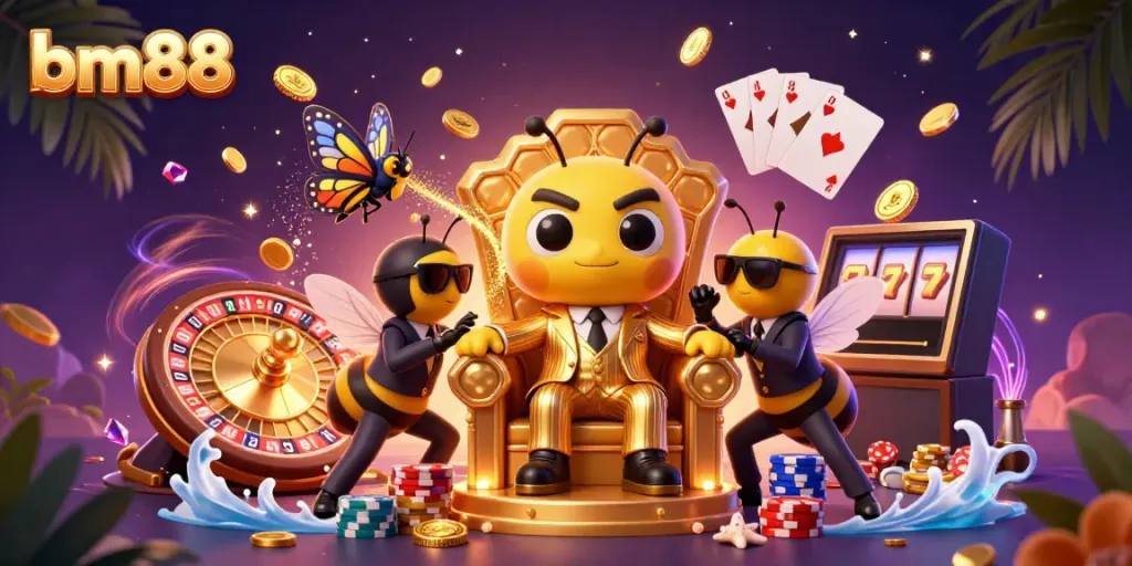Experience excitement at bm88 with a dynamic casino scene featuring a bumblebee mob boss and thrilling game elements.