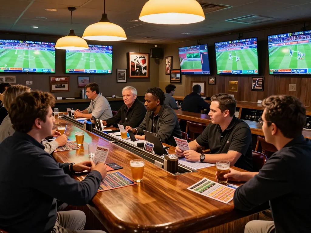 Engaging scene of sports betting activity highlighting tin soi kèo strategies in a vibrant lounge