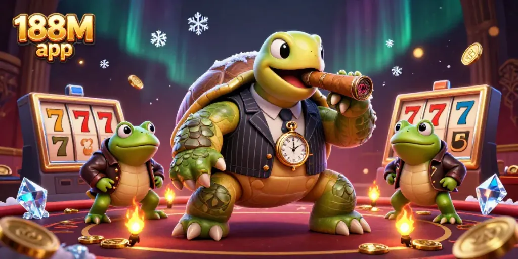 Experience thrilling gaming action with the 188M app featuring unique characters in vibrant casino settings.