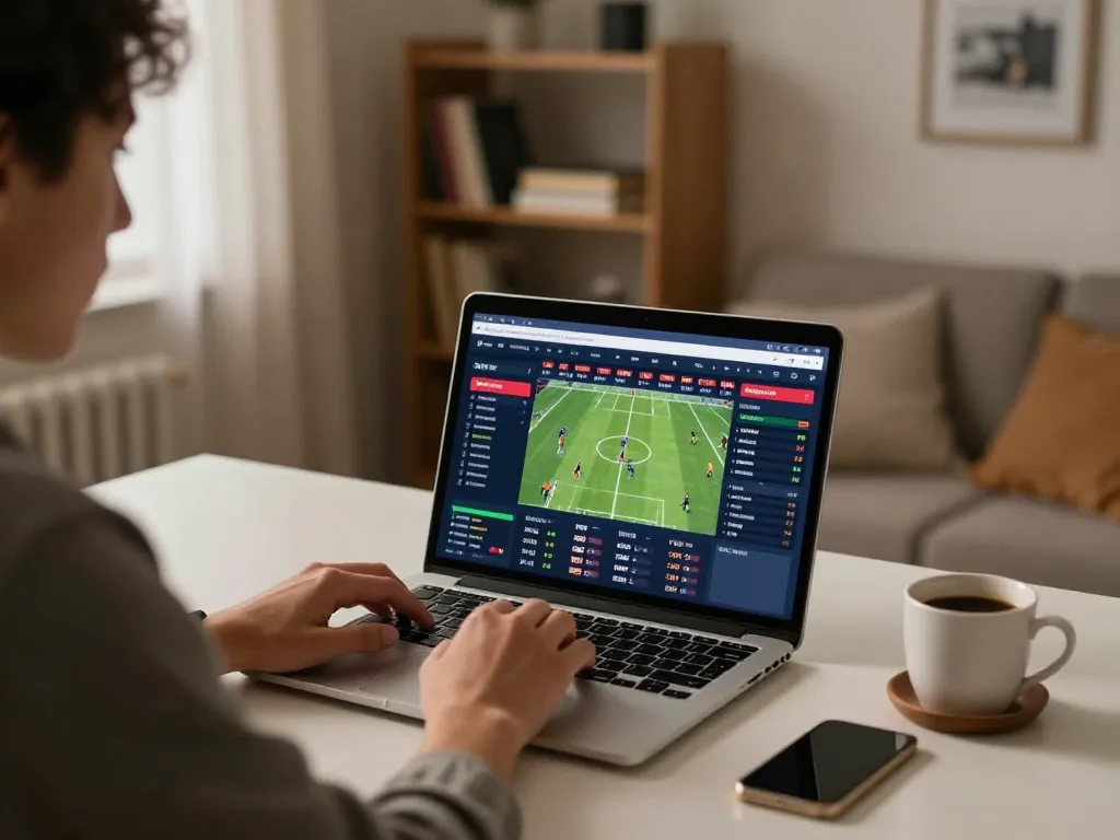 Person engaging in online betting action at casino mb66 showcasing dynamic sports odds on laptop.