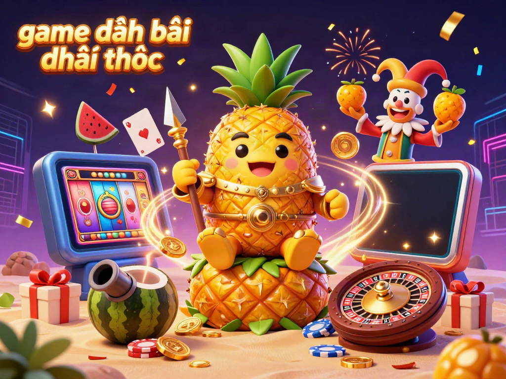 Experience game đánh bài đổi thưởng with the golden pineapple king and his lively scene in an exciting casino atmosphere.