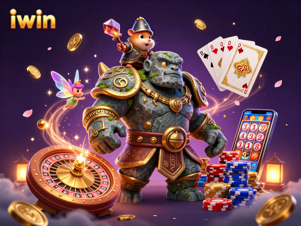 Experience iwin's magical 3D gaming world with a golem, fairy, and hamster knight.
