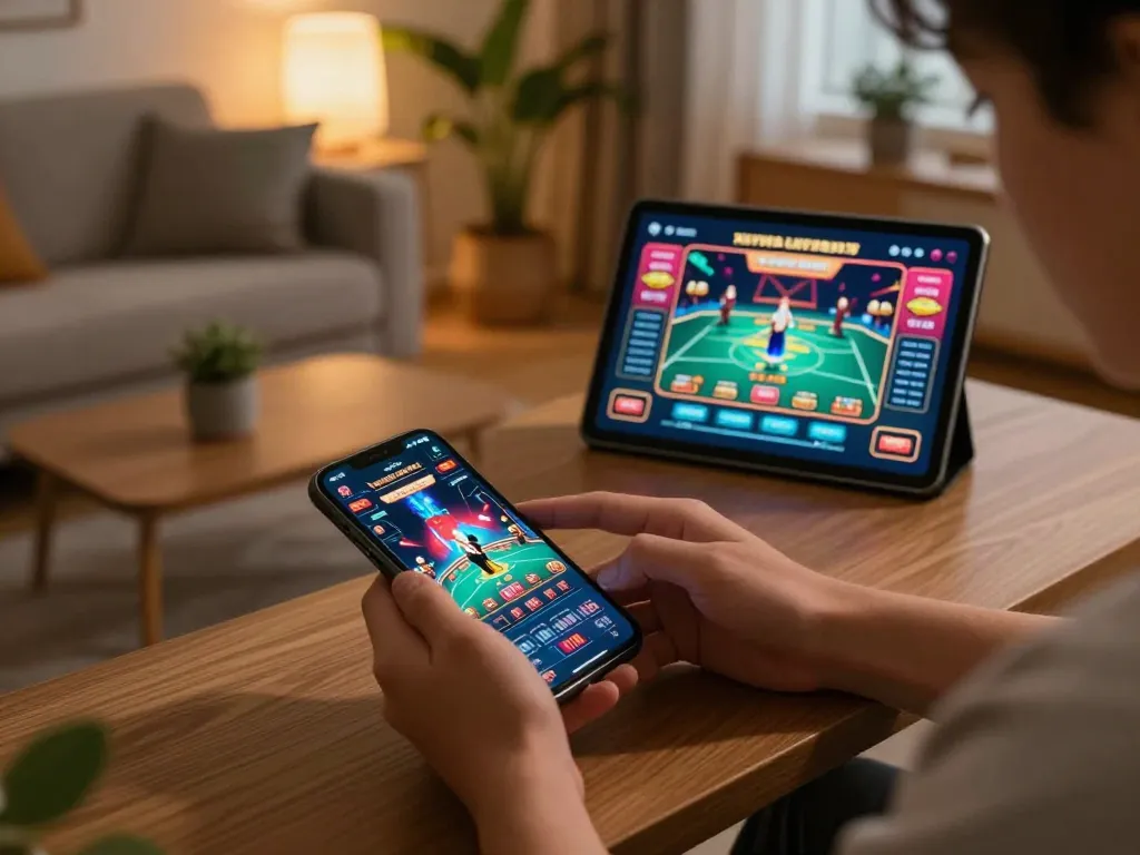 Engaging gameplay on ph22.net.ph with players using mobile devices for live casino action in a cozy setting