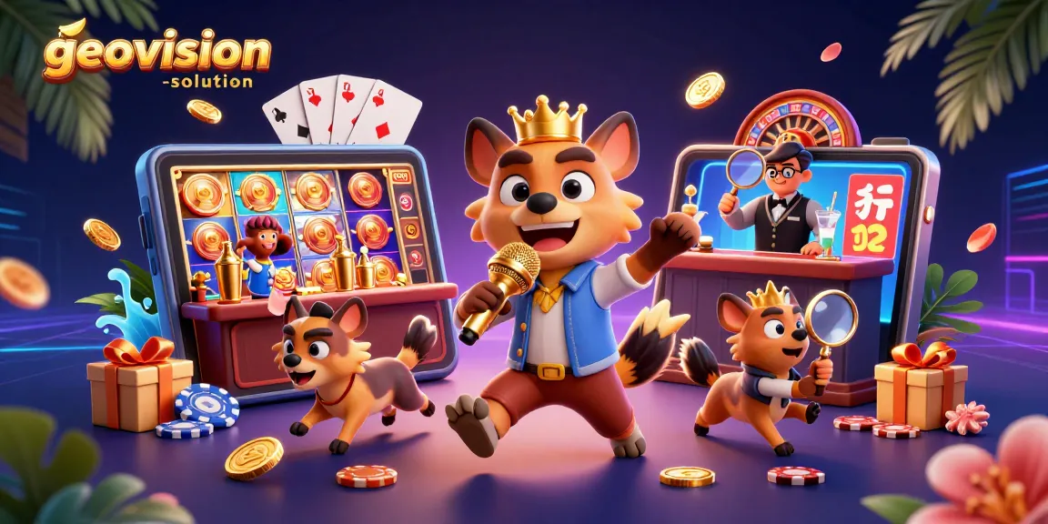 Experience the excitement at geovision-solution with our vibrant casino club illustration featuring lively hyenas and engaging gaming elements.