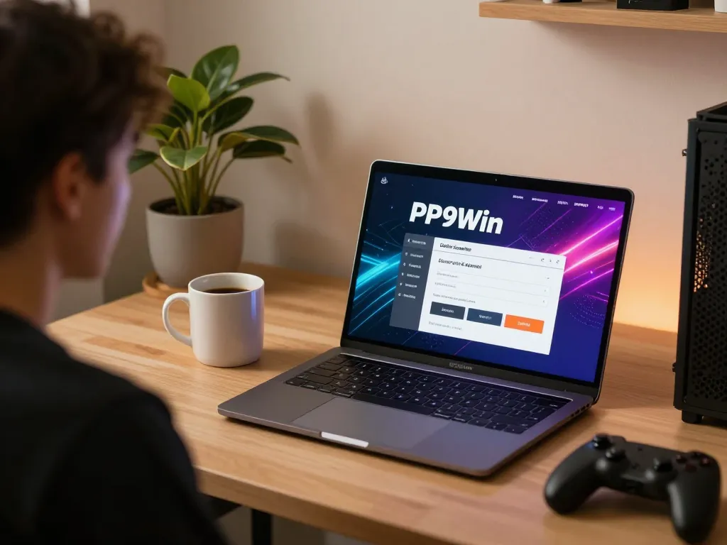 PP9Win Register - A user registering online at home, focusing on an engaging gaming environment.
