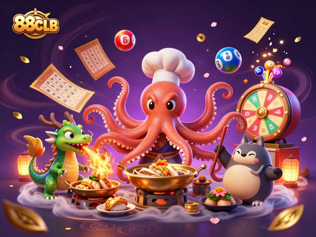88CLB showcases a vibrant casino illustration with dynamic gambling elements and playful characters.