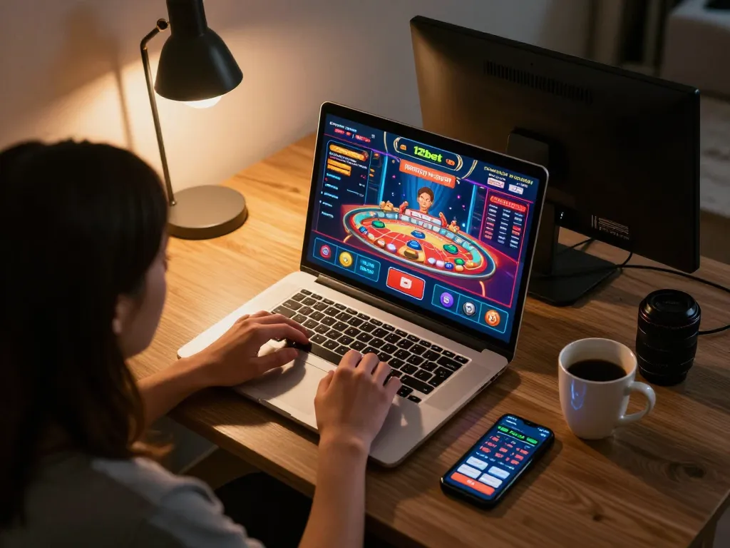 Engaging gameplay on 12bet app at home, showcasing online casino experience
